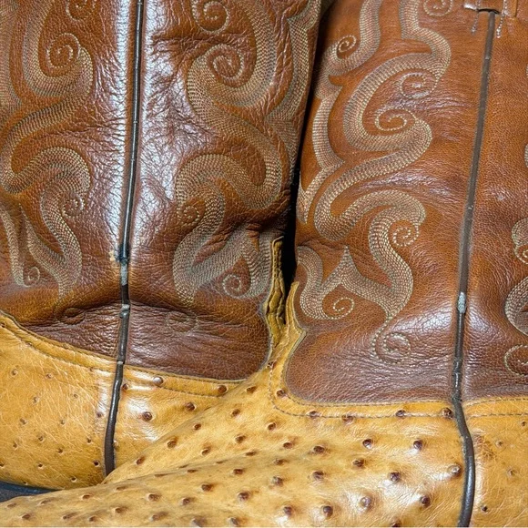Tony Lama Peanut Brittle Full Quill Ostrich Round Toe Western Boots 9D Exotic - Picture 12 of 16